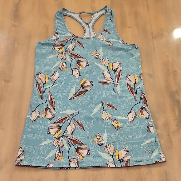 CALIA by Carrie Underwood Tops - Calia Floral Racerback Tank Top - Blue and Brown